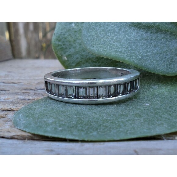 Vintage Sterling Channel Set Baguette Band Ring by Esse Size 7 Silver Ring - Picture 6 of 11